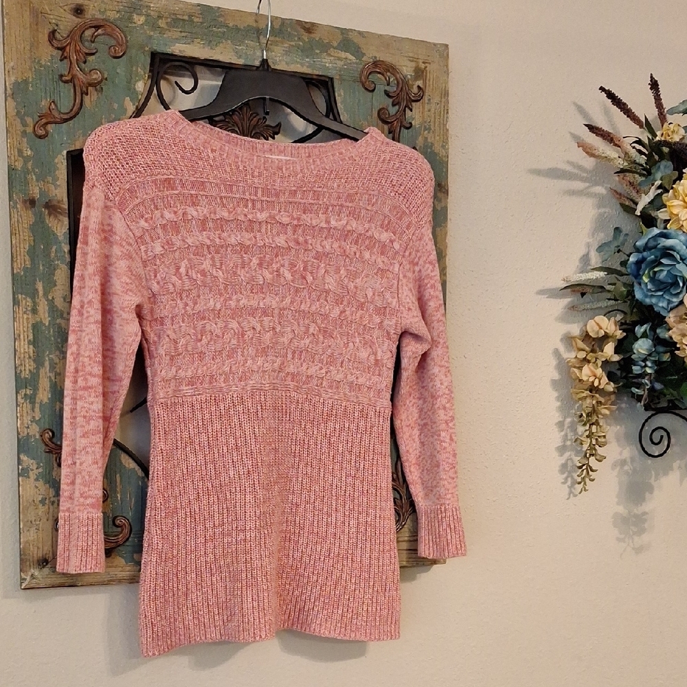 🔥 3 for $25 SALE Christopher & Banks Pink Textured Sweater. Size Petite Small
